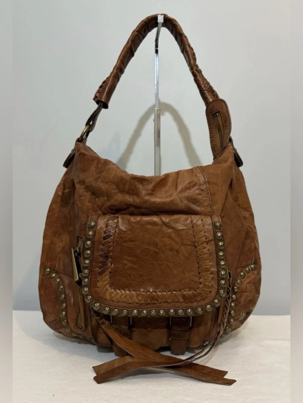 Sam Edelman Tumbled Leather Hobo Shoulder Bag Brown Y2K
